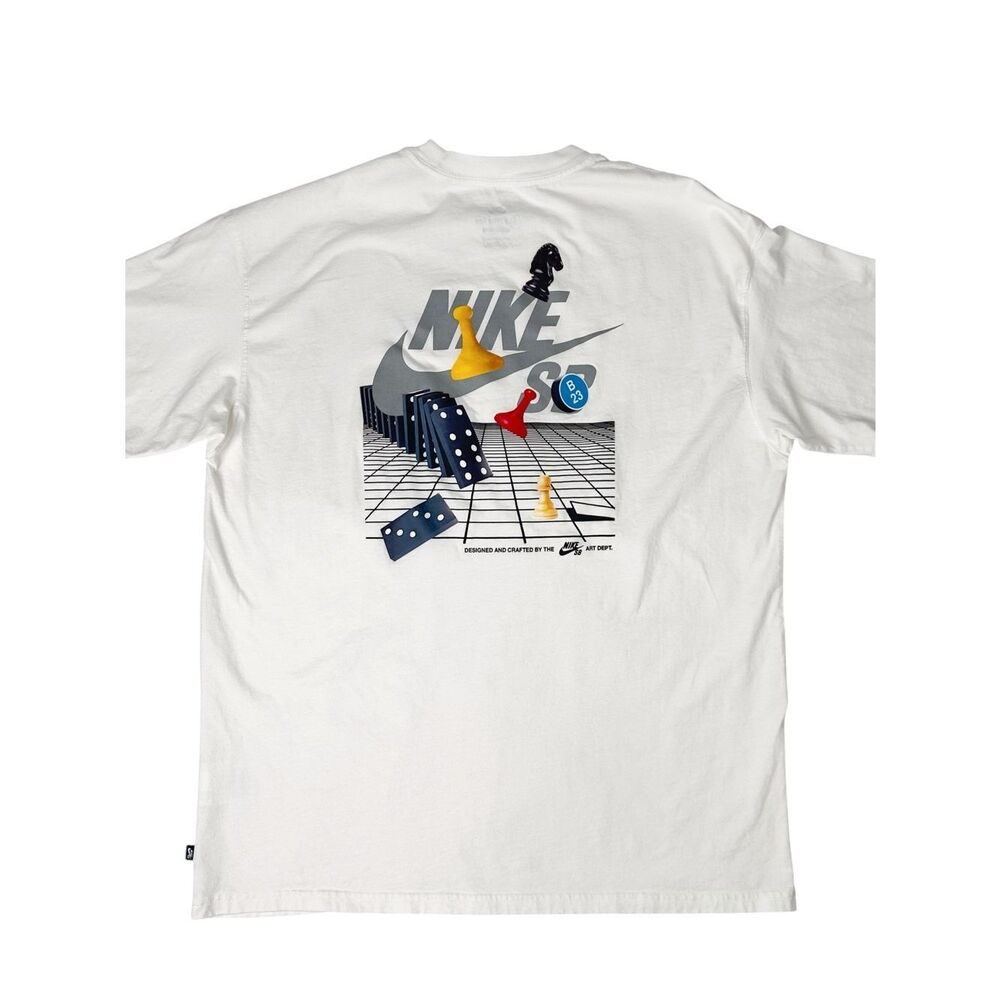 Nike SB Muni Board Game T-Shirt Mens L White Skateboarding Loose Fit